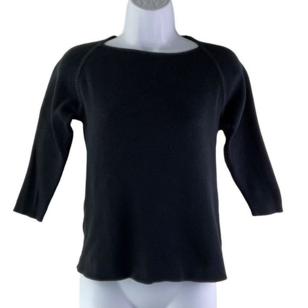 Banana Republic Knit Boatneck Fitted 3/4 Sleeve Sweater 100% Cotton Black Fits S